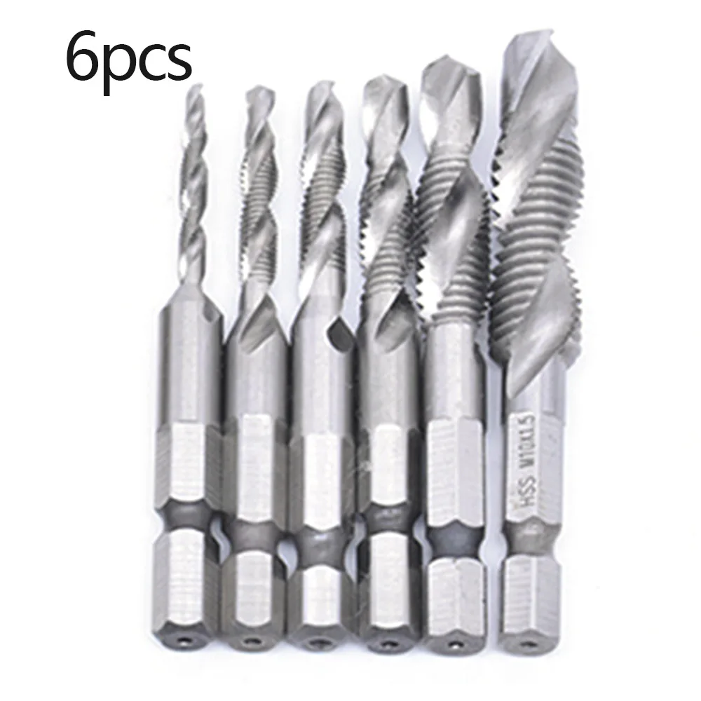

6PCS Screw Tap Drill Bits HSS Taps Countersink Deburr Set Metric Combination Bit High Speed Steel Hexagon Handle Tap Drill Bits