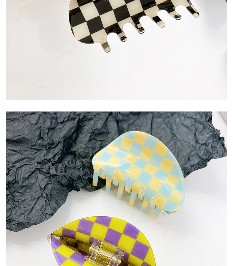 2021 Autumn New Fashion Women Hair Claw Clip Accessories Acrylic Geometric Color Grid For Sweet Girls Shark Hairpins Headdress