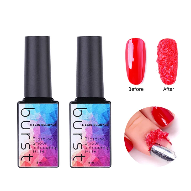 

2pcs Magic Nail Gel Polish Remover Soak Off Nail Polish UV Nail Top Coat Acrylic Remover Nail Burst Gel