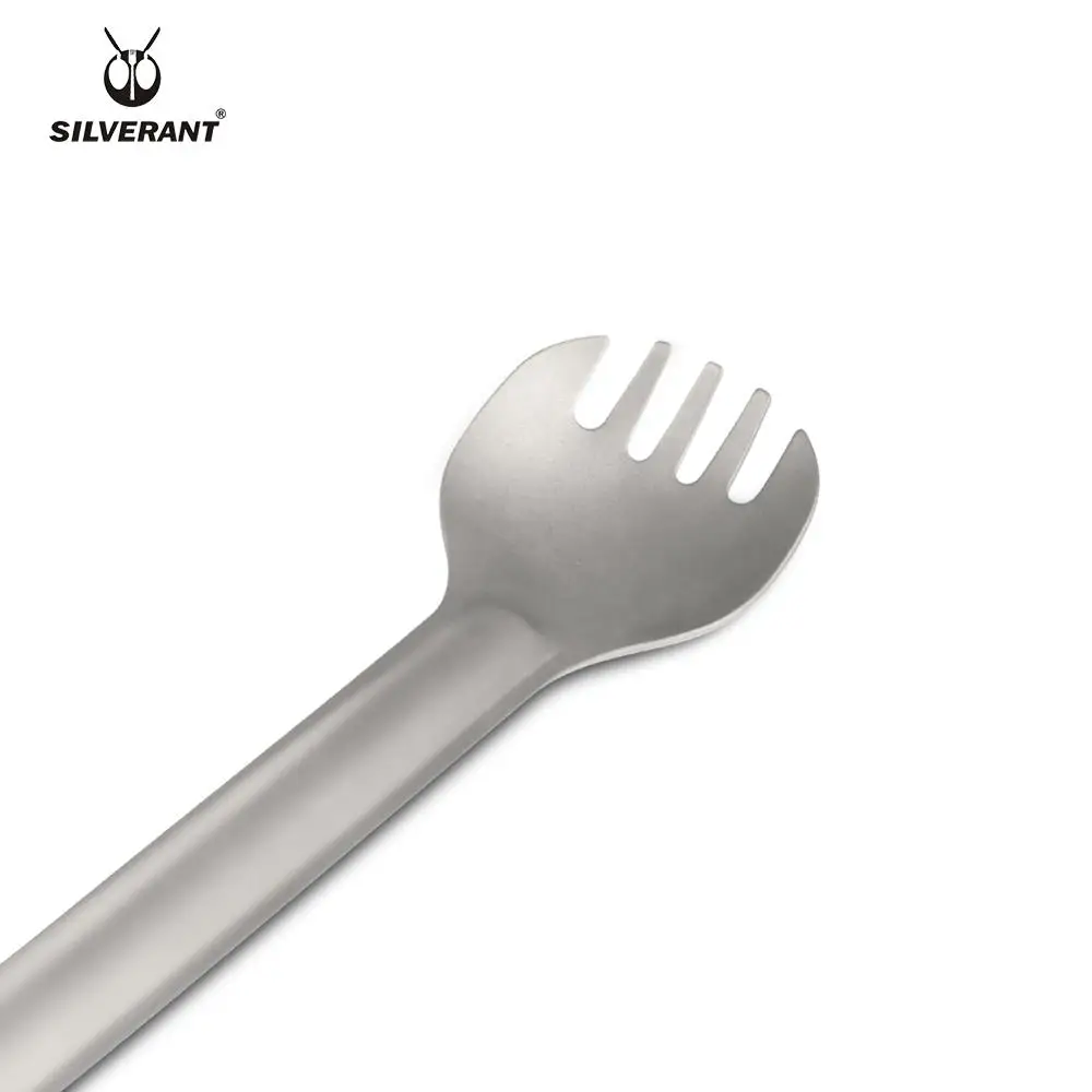 Silverant Сверхлегкий Длинная Ручка Titanium Spork Кемпинг Ложка Ужин Вилка С Моющейся Сумкой Для Открытый Туризм