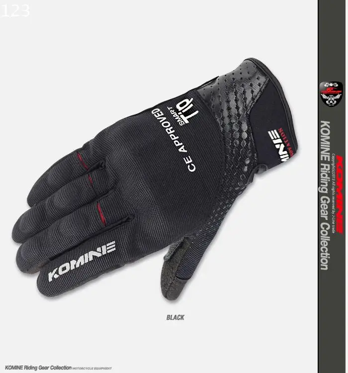 Мотоциклетные перчатки для KOMINE GK176, перчатки с сенсорным экраном, 3D велосипедные гоночные защитные сетчатые перчатки - Цвет: Черный