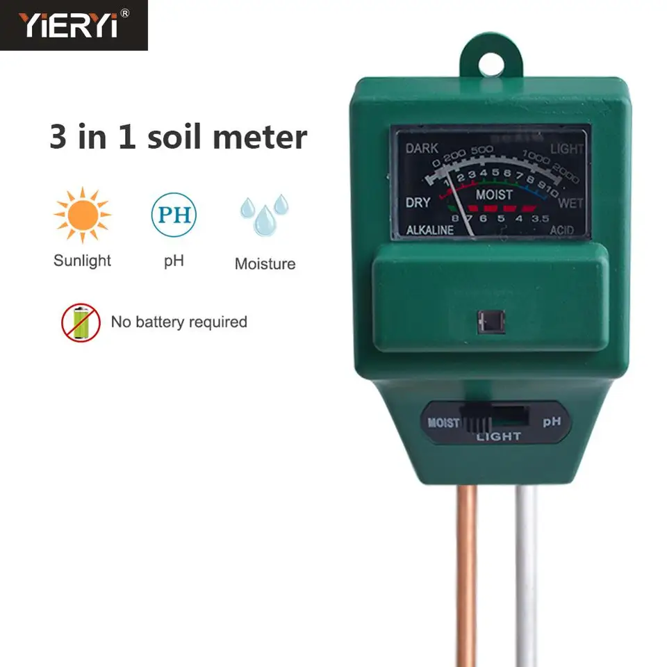 Vocht PH Zonlicht Sensor, Fydun 3 in 1 PH Tester Bodem Watervochtigheid Licht Test Meter Zonlicht Sensor Bodemtest Kit voor Tuinplanten Bloem Binnen/buiten Plant Care