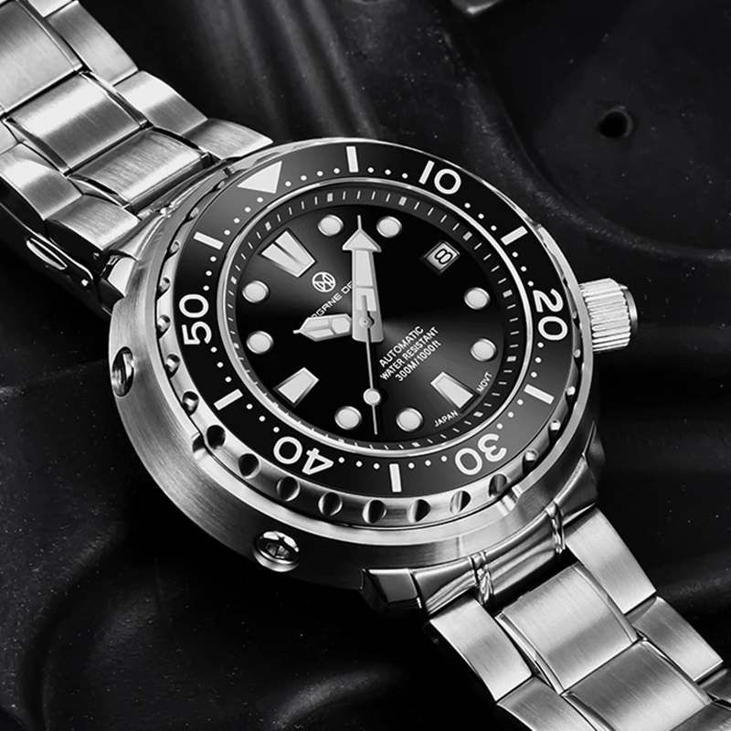 PAGRNE DESIGN Men's 45MM Large Dial Automatic Watch Diver 300M Waterproof Sports Clock Classic Luxury Mechanical Wristwatch Men