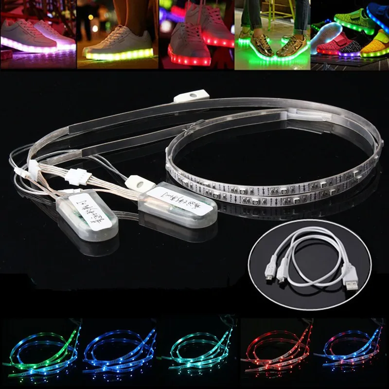 Led Strip Light 1 Pair 60CM RGB SMD3528 Waterproof Flexible LED Strip Lights USB Strip Glowing Colored Lighting Shoe