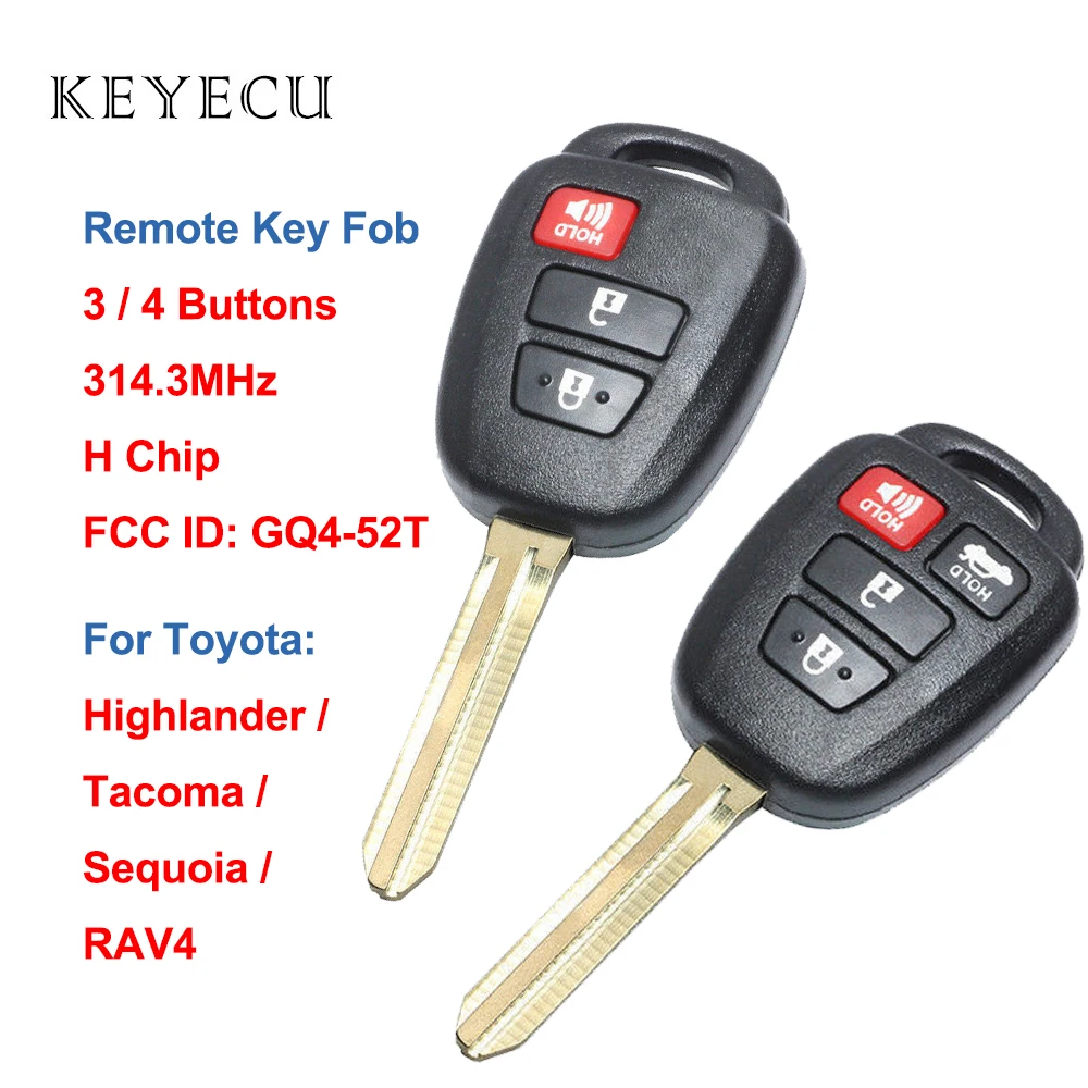 Keyecu дистанционный ключ брелок от машины 3/4 кнопки 314 3 МГц H чип для Toyota Rav4 Highlander Tacoma