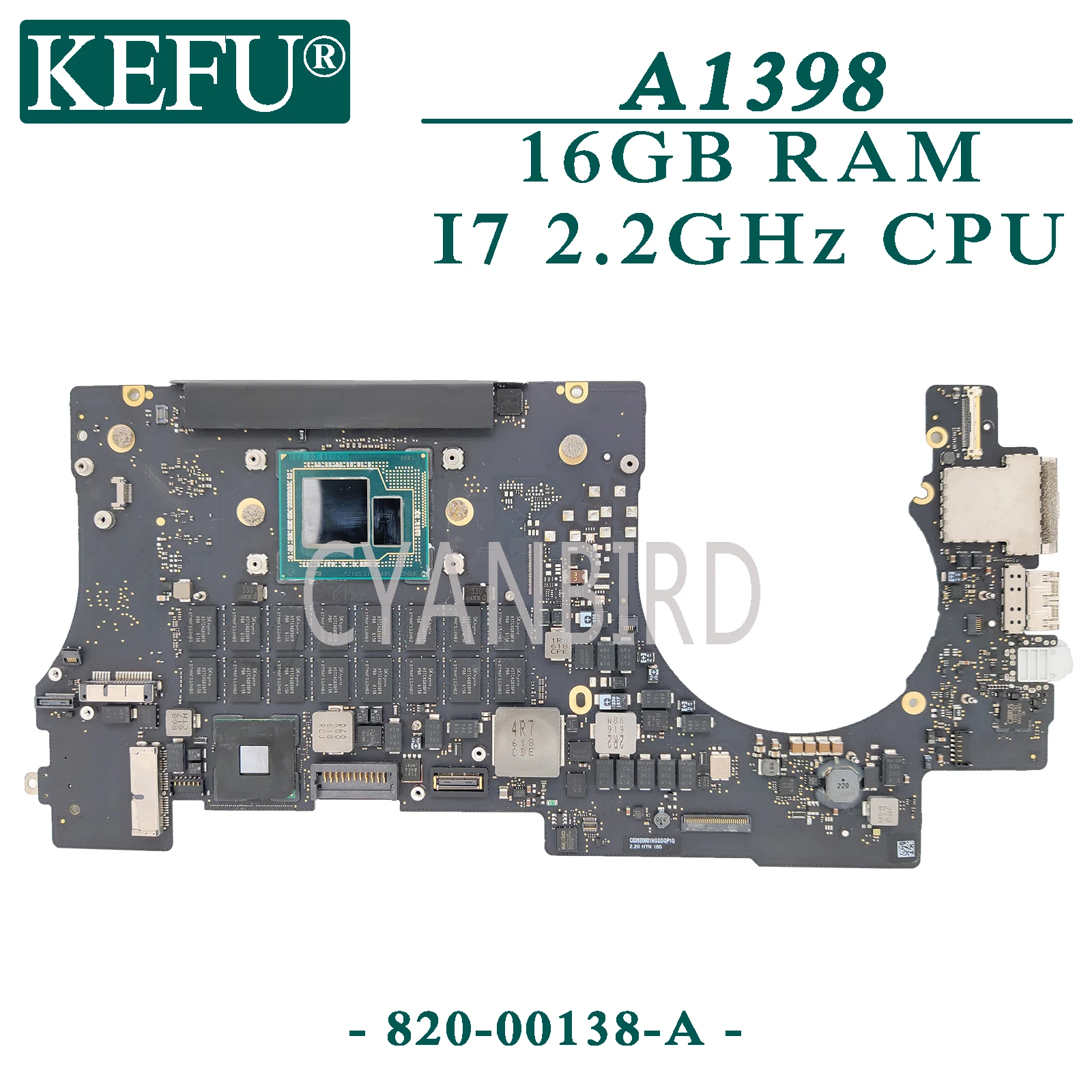 Оригинальная материнская плата KEFU 820-00138-A для Apple Macbook Retina A1398 С 16GB-RAM I7 2 ГГц
