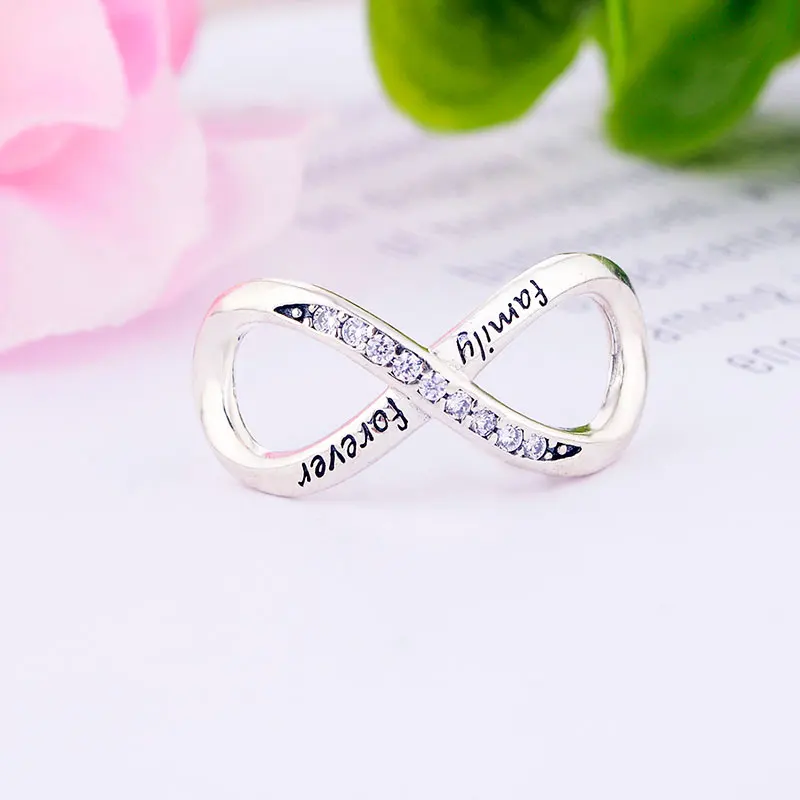 925 пробы серебро Бесконечность семья навсегда любовь Циркон Кристалл символ