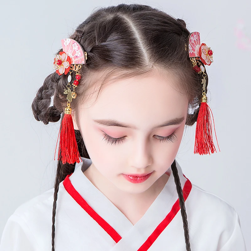Hanfu головной убор, детский Супер Сказочный Китайский древний костюм, аксессуары для волос, аксессуары для девочек с кисточками