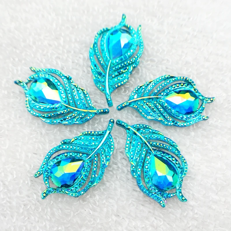 크리스털 모조 다이아몬드 플랫 백 잎 모양 바느질, 패션 스타일, 보석 stones-B07, 20x38mm, 새로운 10 개
