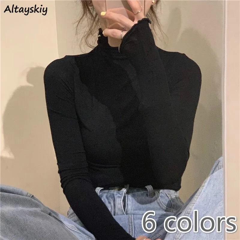Long Sleeve T-shirts Women Solid Simple Basic All-match Korean Trendy Womens Tops Daily Soft Autumn Popular Ladies Clothing Tee Long Sleeve T-shirts Women Solid Simple Basic All-match Korean Trendy Womens Tops Daily Soft Autumn Popular Ladies Clothing Tee