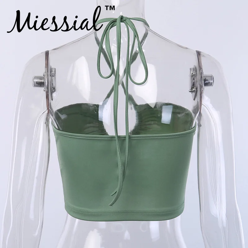 Miessial белый вязаный открытый короткий топ с бретельками женская черная одежда с открытой спинкой модные летние базовые сексуальные Клубные фестивальные Топы