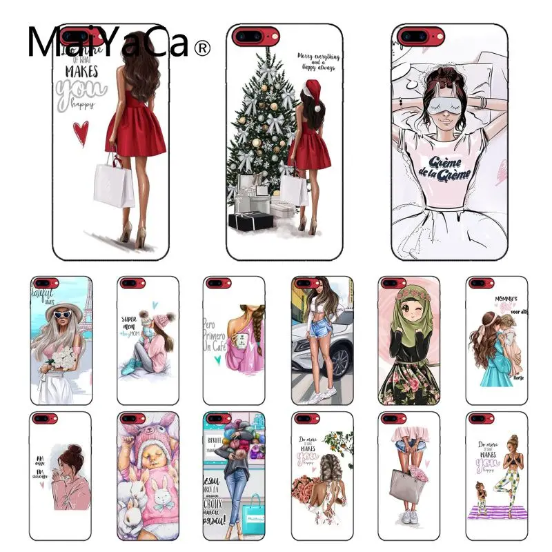 Black Brown Hair Baby Mom Girl Queen Phone Accessories Case for iPhone 11 Pro XS MAX XR 8 7 6 Plus 5 5S SE12 mini 12PRO Max | Мобильные