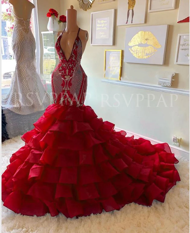 Red Mermaid Prom Dress 2022 African ...