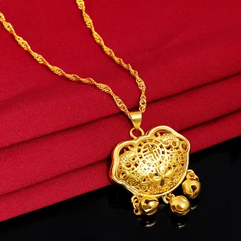

Children Hollow Lock Pendant Exquisite Gold-plated Copper Child Longevity Lock Pendant Fashion Baby Jewelry Exquisite Gift