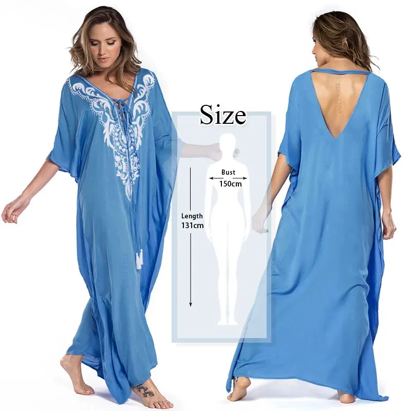Q928-blue-943 Черный кафтан пляжная туника Хлопок Пляжная накидка Saida de купальный костюм Praia женское бикини накидка парео саронг пляжная одежда# Q943 - Цвет: Q928-blue-943