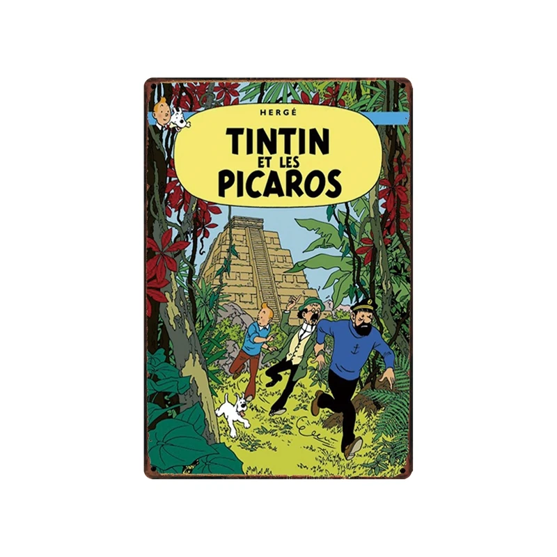 Tintin мультфильм металлическая Оловянная вывеска Альфа арт живопись магазин настенный стикер домашний декор Tintin фильм плакат Бар Винтаж железные тарелки MN120 - Цвет: X