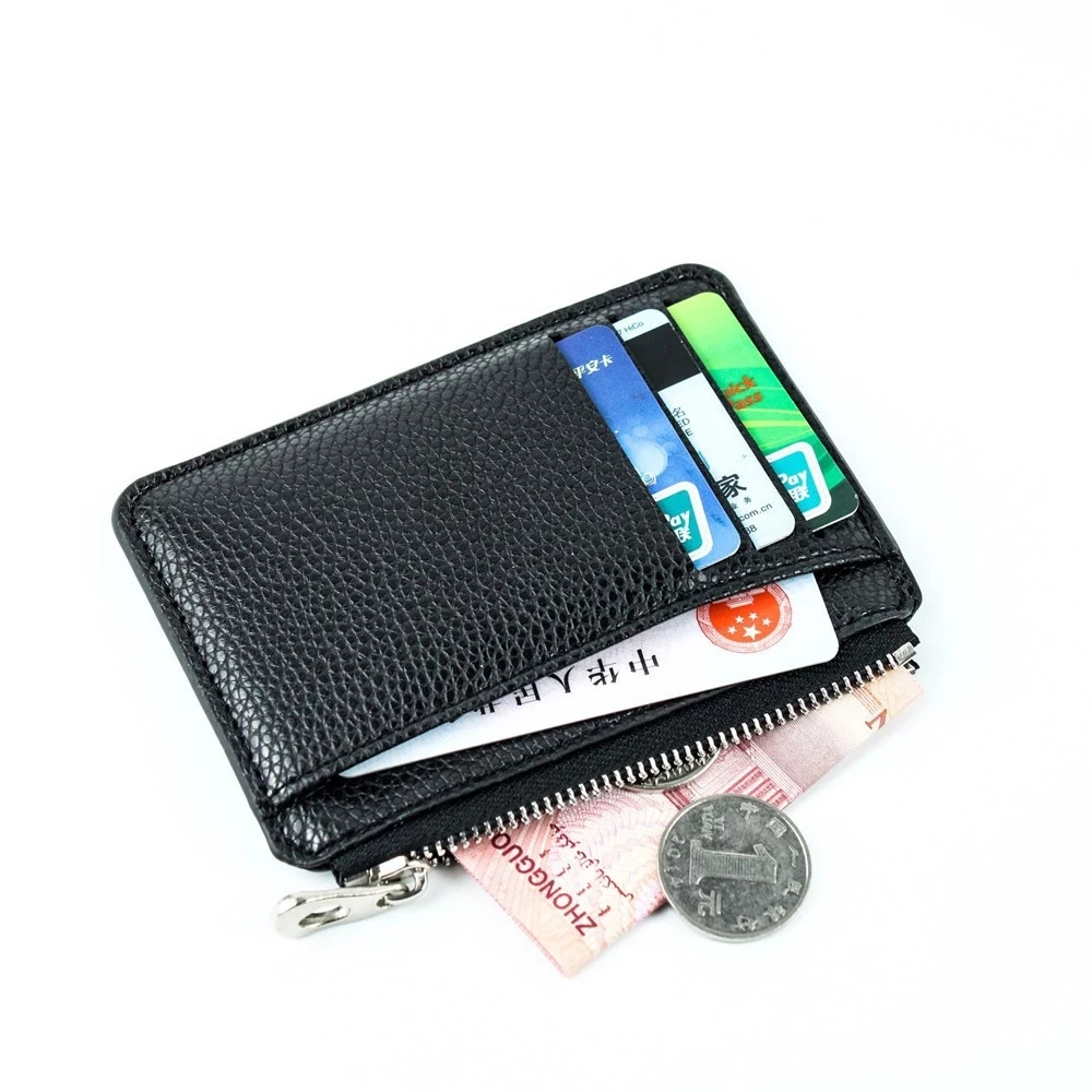 Slim Wallet Purse PU Leather Women Men Card Holder Unisex Zipper Business Card Case Credit Mini Bank Cards Holder Gift Wallet