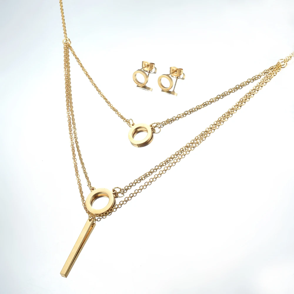 

Jewelry Set For Women Geometry Gold Color Round Design Necklace Stud Earrings Party Jewelry 2020