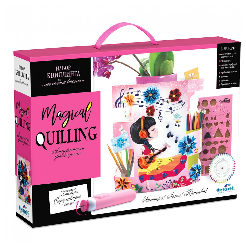 Набор квиллинга ORIGAMI Magical Quilling Мелодия весны. панорама, с инструм. на батар., линейка, пробков основа. Арт 03232