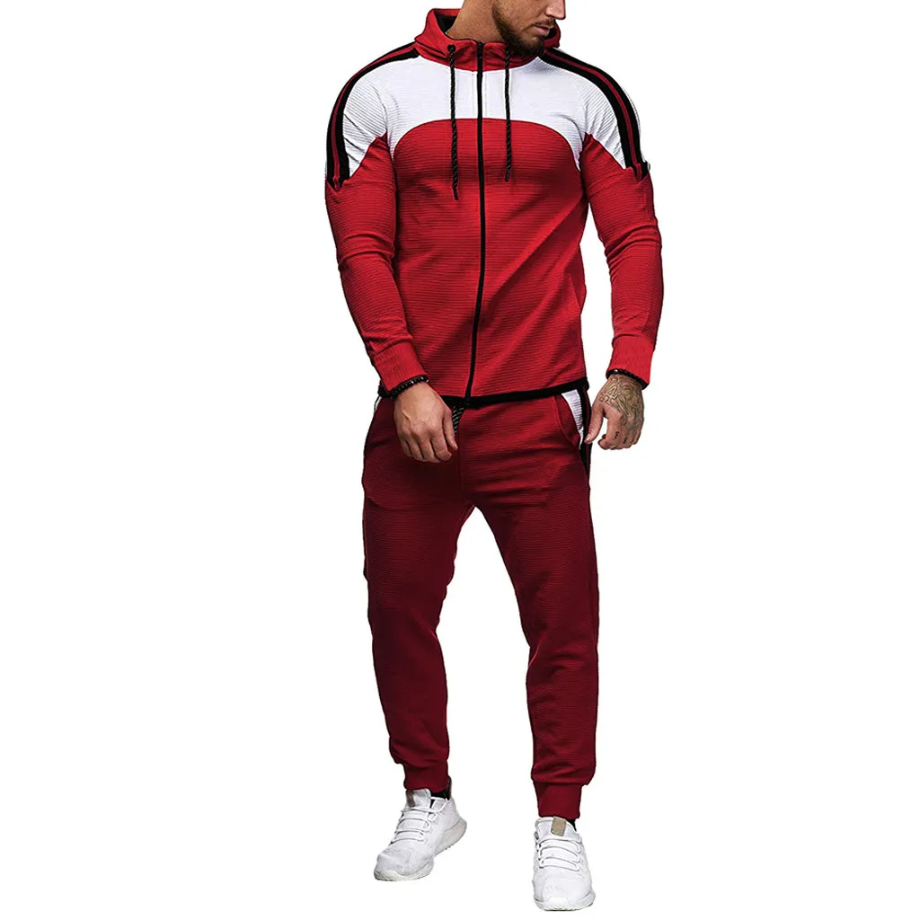 Спортивный костюм из 2 предметов для мужчин, повседневный комбинированный спортивный костюм в стиле пэчворк, комплект молнии, спортивные штаны для мужчин, большие размеры, бегунов, худи, костюмы, Толстовка