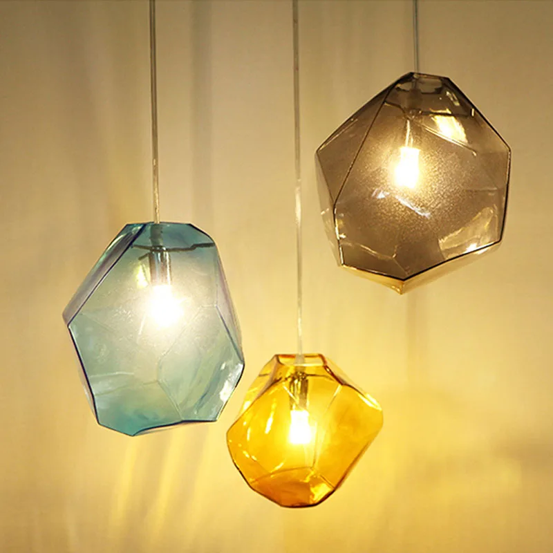 

GLSZ Modern Minimalist Pendant Lights Creative Stone Colorful Glass Pendant Lamps Cafe Restaurant LED Lamp Indoors Home Lighting