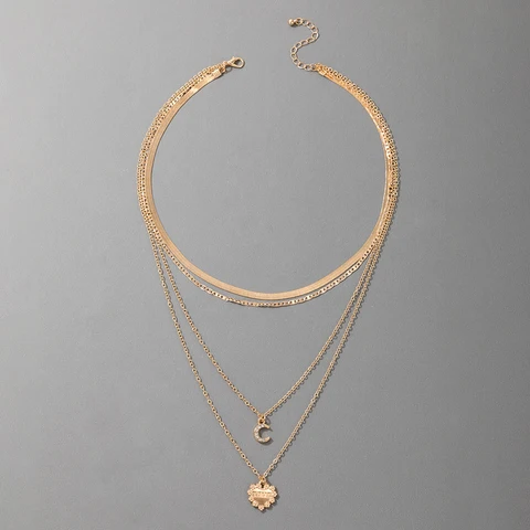 Fashion Moon Pendant Necklace for Women Romantic Heart Shiny Rhinestone Clavicle Chain Choker Weddings Jewelry 17601
