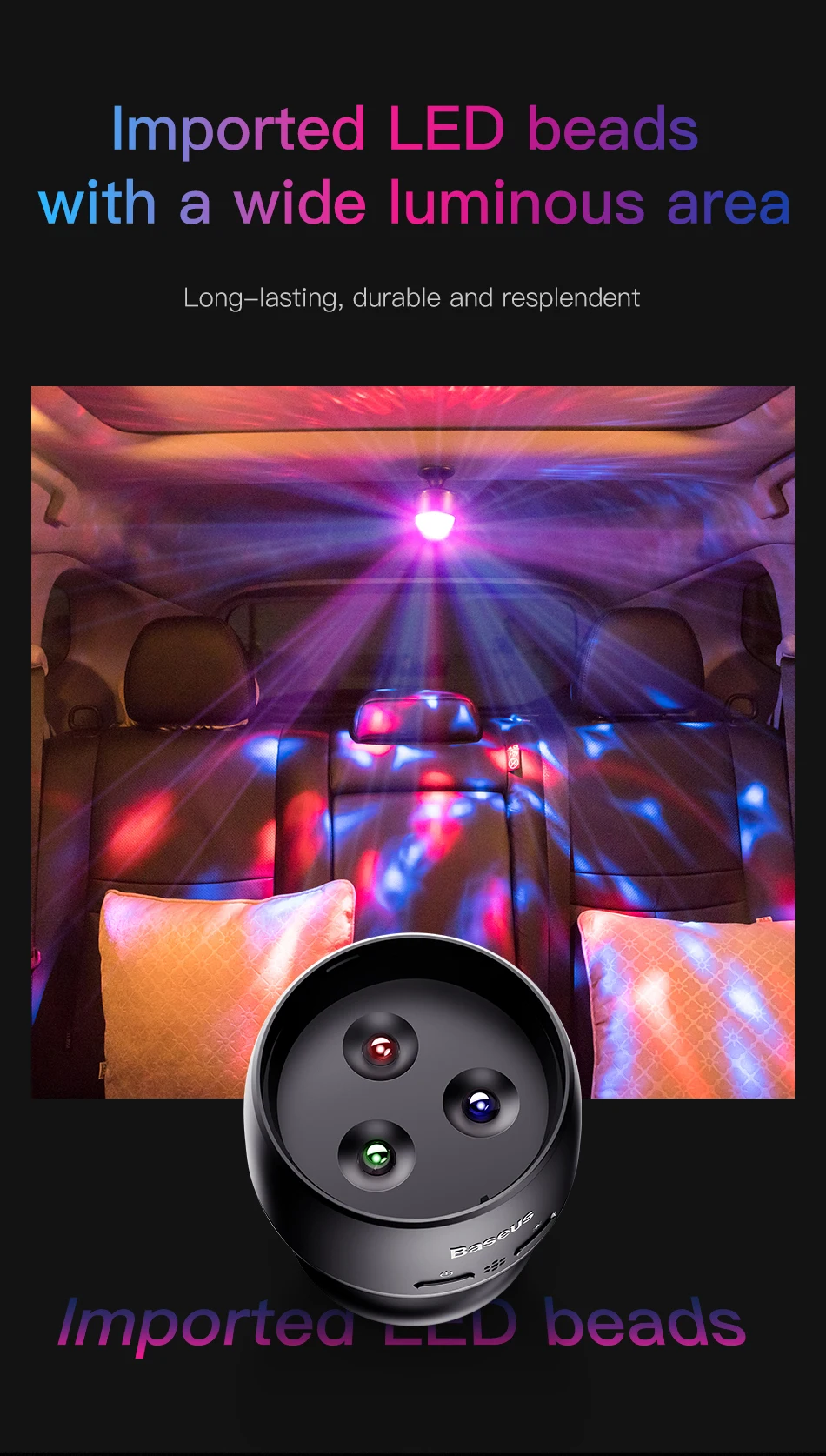 Baseus светодиодный автомобильный светильник RGB магический автоматический шаровой светильник s цвета для стайлинга автомобиля декоративная атмосферная лампа со звуковым управлением светодиодный аксессуары для автомобиля