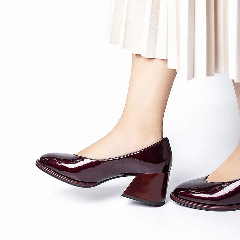 

Women Pumps Shoes Block High Heels 6.3CM Pointed Toe Slip On Patent Leather Flock Female Shoes Size 34-43 A363-836
