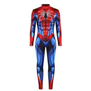 

Gothic 3D Play Spiderman Printed Mens Jumpsuits Full Sleeve Dark Color Punk Bodycon Rompers High Neck Cosplay Long Trousers