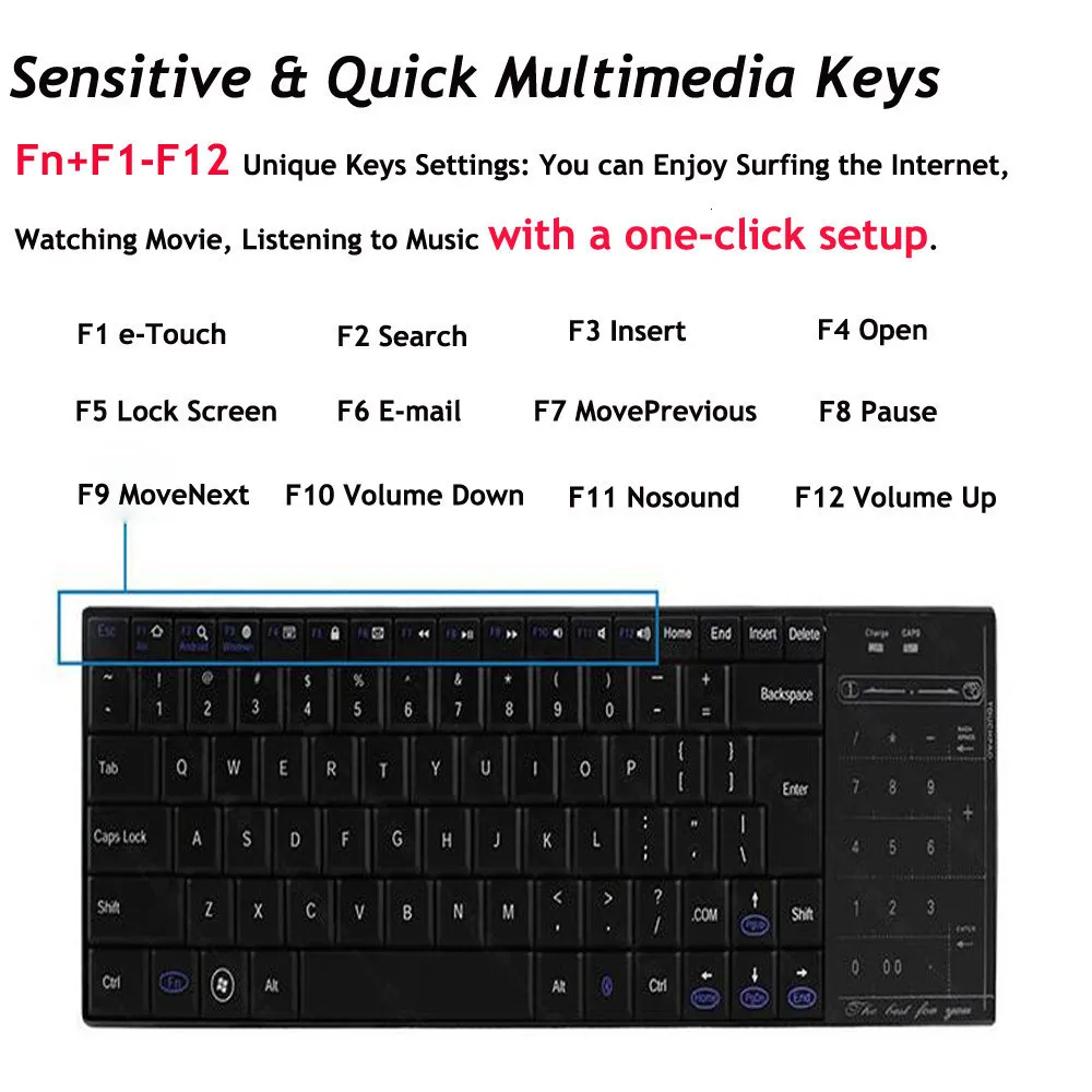 Беспроводная Bluetooth перезаряжаемая клавиатура многофункциональная сенсорная панель с поддержкой режима мыши ПК окно Mac ноутбук iPad IOS Android