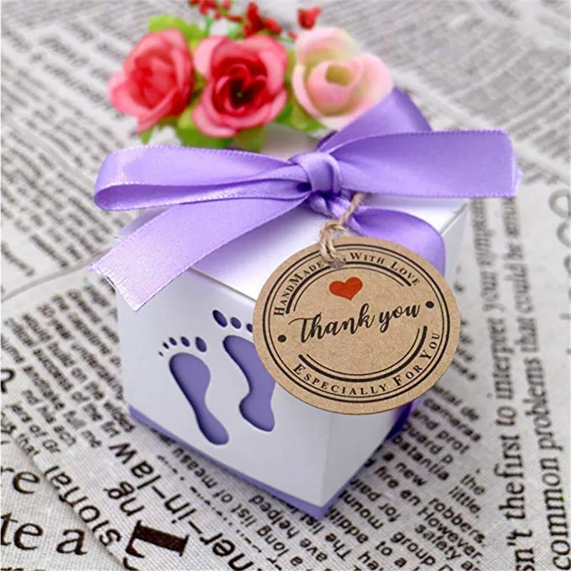 Подарочные этикетки из крафт бумаги коричневые/белые с веревкой 20 м ярлыки