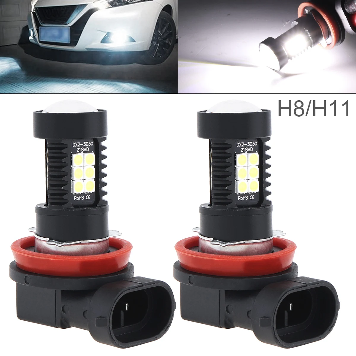 Автомобильный светильник 2 шт./лот 12V H8 H11 3030 SMD светильник s 1200LM 6500 K-7500 K белый, вождения, бега, Светодиодный прожектор лампы светодиодные лампы светодиод Светодиодная лампа светильник лампы Лидер продаж