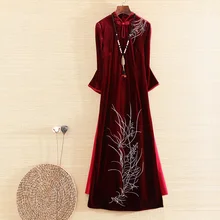 Изящное китайское платье-Чонсам aodai, Азиатский стиль, народное платье Ципао с воротником для женщин, длинное классическое платье в античном стиле