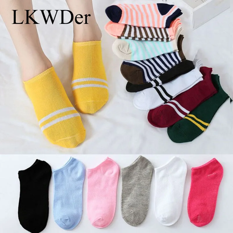 LKWDer/10 пар женских носков хлопковые носки-башмачки ярких цветов в полоску и горошек летние и осенние женские носки с закрытым носком для девочек Meias