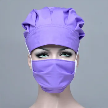 

Women Hospital Surgical Lab Work Wear Caps Mask Sets Scrub Operation Clinic Doctor Nurse Chef Solid Caps Cover Accessories