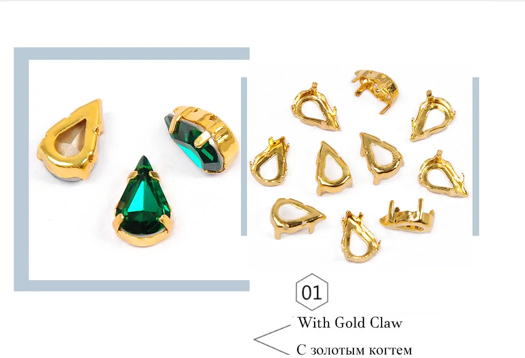 CTPA3bI Glass Emerald Color Crystal Sew on Rhinestones Pear Shaped Stones Strass Garment Shoes Accessories Applique Decoration