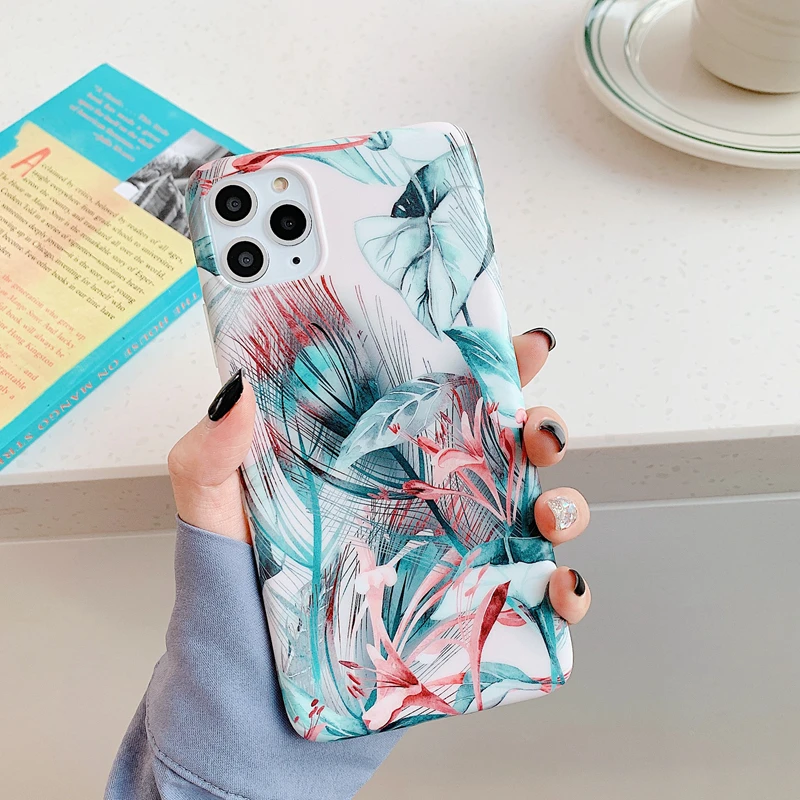 Модный Ретро Чехол для iPhone 11pro xs max xr i8 i7 i6 plus с листьями розы, силиконовый мягкий чехол для телефона, задняя крышка с цветами - Цвет: Бежевый