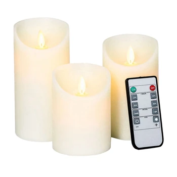 

HOT-Flameless Candles Battery Operated Pillar Real Wax Flickering Moving Wick Electric Led Candle Sets with Remote Control Cycli