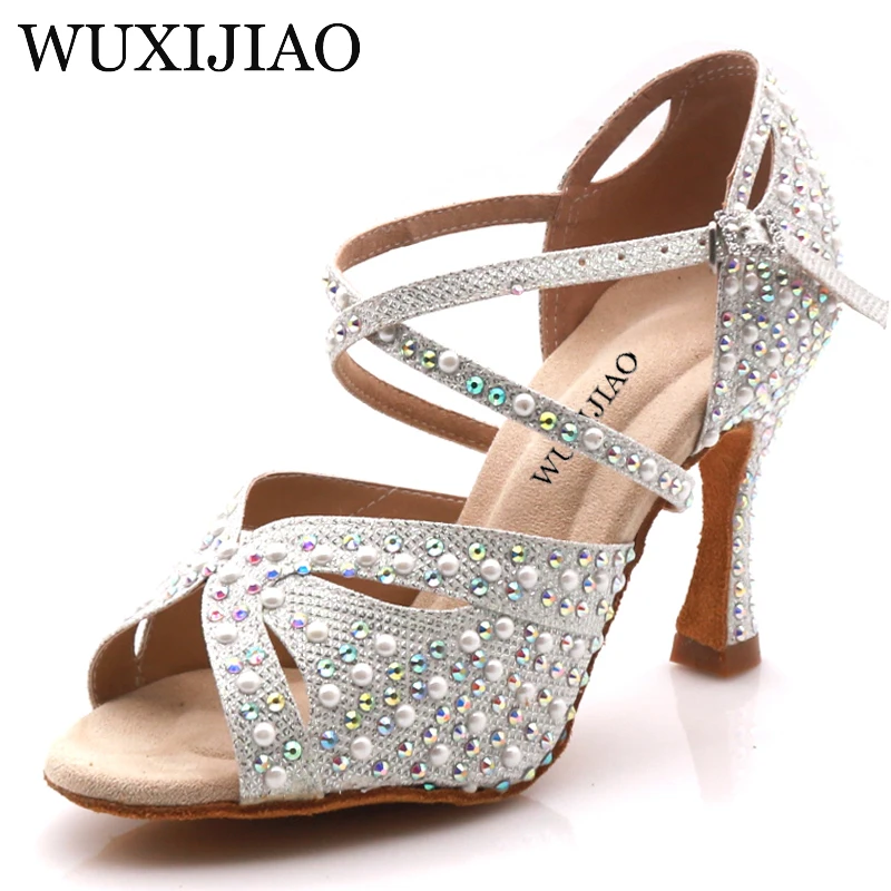 WUXIJIAO Brand Women's Ballroom Dance Latin Dance Shoes Salsa Dance Sandals 8.5/9/7.5CM High Heels