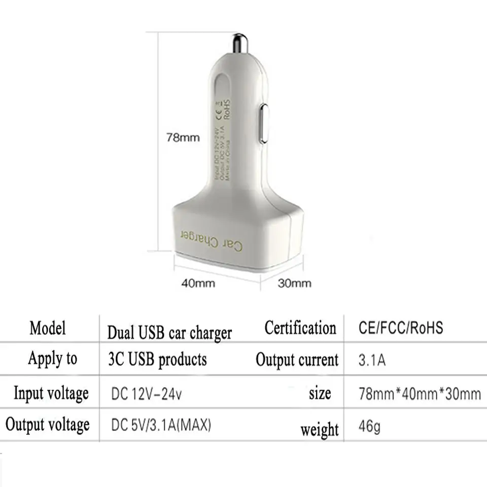 DC 5V 3.1A 4 in 1 LED Digital Voltmeter Ammeter Thermometer Dual USB Universal Car Charger Voltage Current Temperature Meter r20