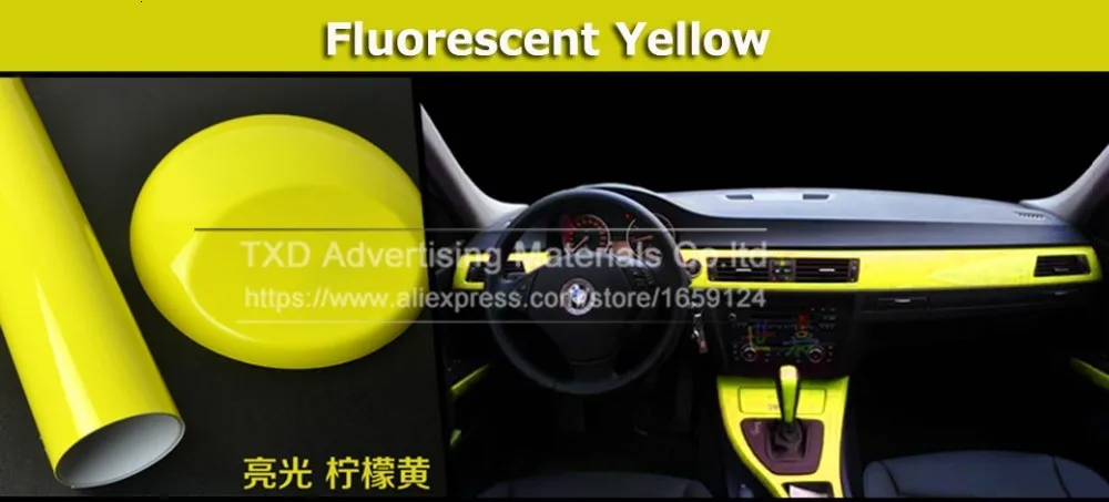 truck stickers 10/20/30/40/50/60*152CM High Quality Yellow Glossy Vinyl Film Gloss Yellow vinyl Wrap Bubble Free Car Wrapping by free shipping leather seat covers