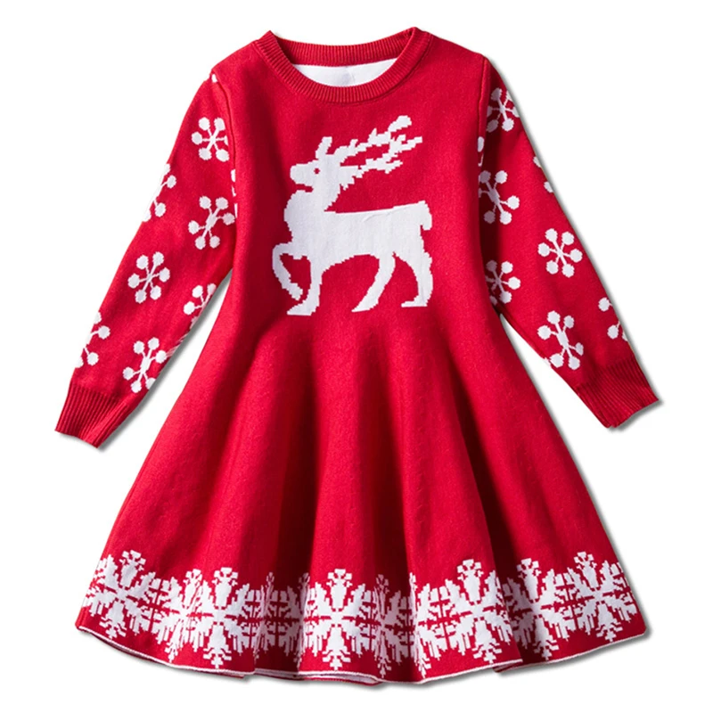 

Kids Dresses For Girls Full Sleeve Reindeer Snowflake Print Dress New Year Costume Princess Dress Kids Christmas Clothes Vestido