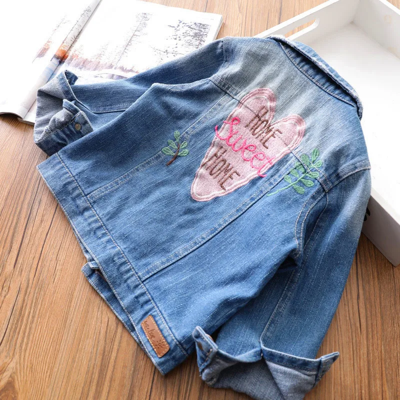 

2020 Spring And Autumn Korean-style Girls' Jean Jacket Baby Western Style Heart Embroidered Letters Long Sleeve Jacket