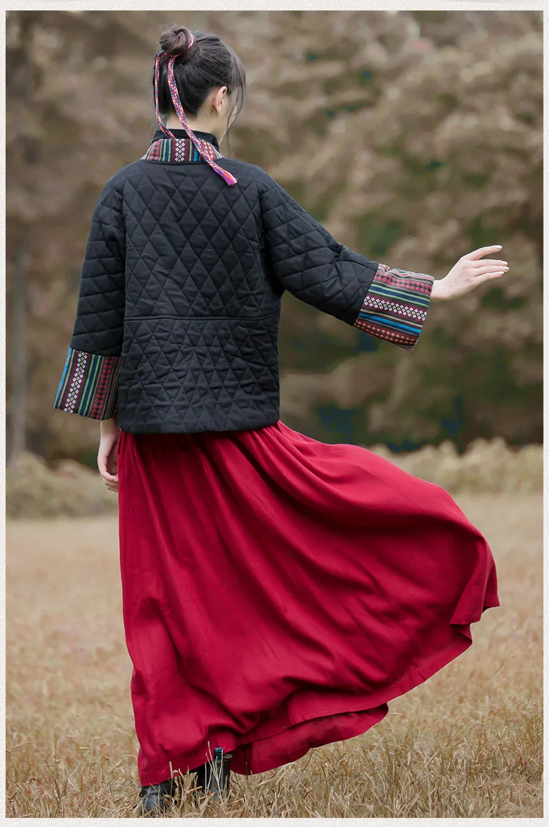 LZJN Новинка Осень Зима хлопок лен китайский стиль Hanfu Бандажное стеганое легкое лоскутное женское короткое пальто