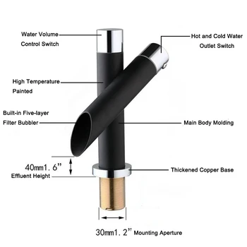 

Waterfall Basin Faucet Bathroom Black Faucet Painting Finish Brass Basin Sink Tap Mixer Hot & Cold Water Dual Handles Faucet