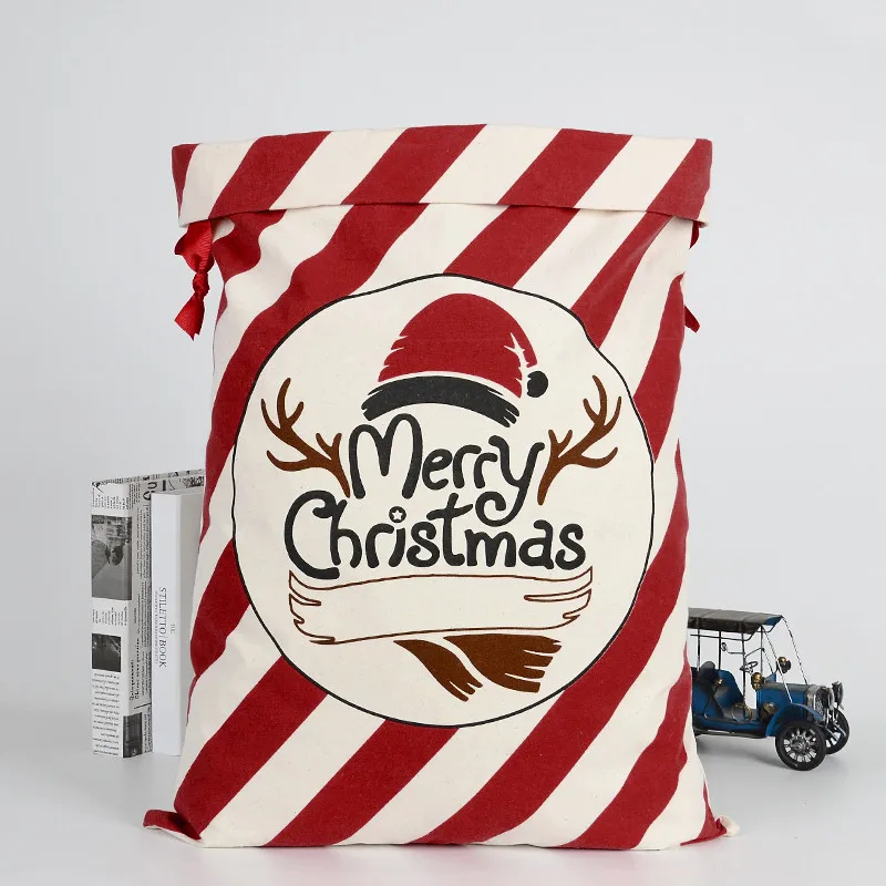 Большой холщовый Веселый Рождественский мешок Санты Рождественский чулок Подарочная сумка для хранения с оленем - Цвет: B