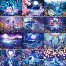

GATYZTORY DIY Frame Painting By Numbers Dolphin Animal Pictures Paint By Number Sea Scenery On Canvas DIY Home Decoration