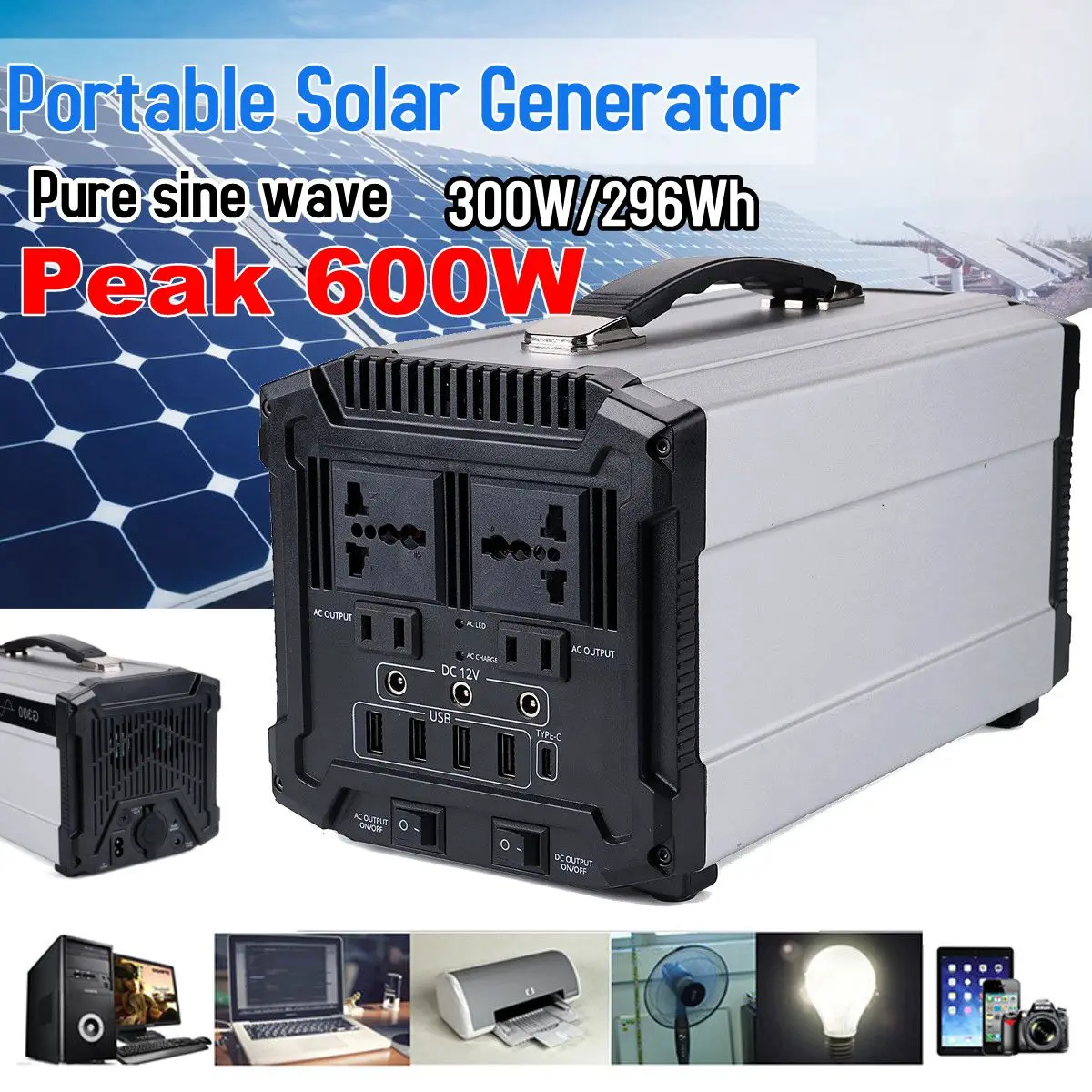 300 Вт 80000 мАч 296Wh портативный солнечный генератор инвертор солнечный инвертор Чистая синусоида солнечный инвертор питания