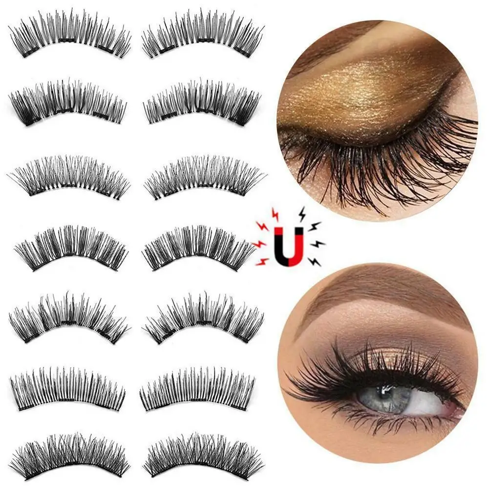 

2 Pair Reusable False Eyelashes Extension Natural Long Thick Wispy 3D Magnetic Fake Eye Lashes Beauty Makeup Tools Faux Cils
