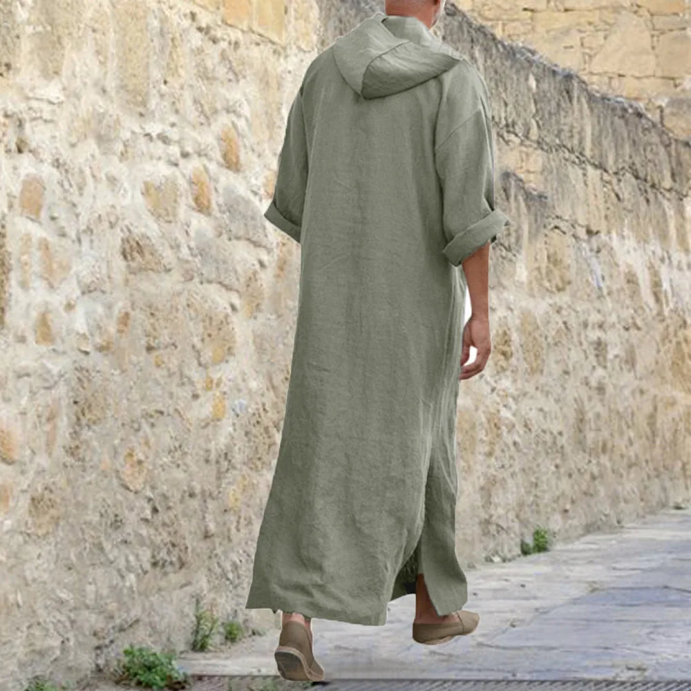 Кафтан халат для мужчин с капюшоном этнические халаты Свободные Твердые длинным рукавом Свободные Винтаж ТОБ d90914